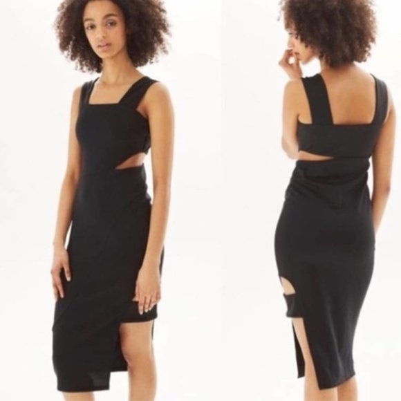 NWT TOPSHOP Black Midi Dress with cutout and thigh detail, US Size 8 - Picture 1 of 5